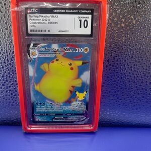 Pokemon Surfing Pikachu VMAX Holo Card - Yellow & Blue